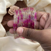 Vriksham Dual Tone Glass Bangle-Off White & Rani Pink -Set of 12-G15816